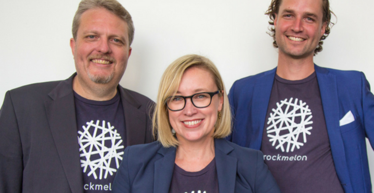Rockmelon founders (front) Nicole Rogerson, (L) Stuart Waite and Alex Andredelaporte.